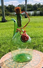Rare Vintage Large Hand Blown Green Glass Italian Wine Decanter 12"
