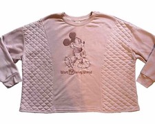 Disney Pink Fleece Lined Sweater Sweatshirt Quilted Embroidered Mickey 2XL