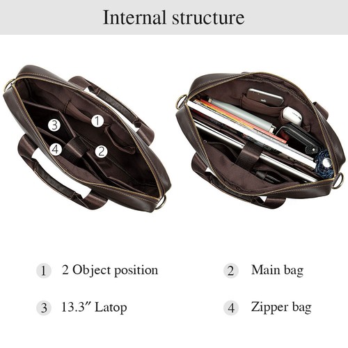 Herrentasche Arbeitstasche Umhängetasche Leder Business Aktentasche Laptoptasche - Bild 12 von 23