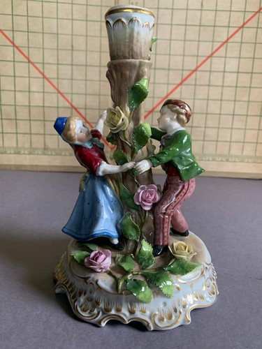 antique 19th c. Von Schierholz porcelain Germany children rose tree candlestick - Picture 3 of 12