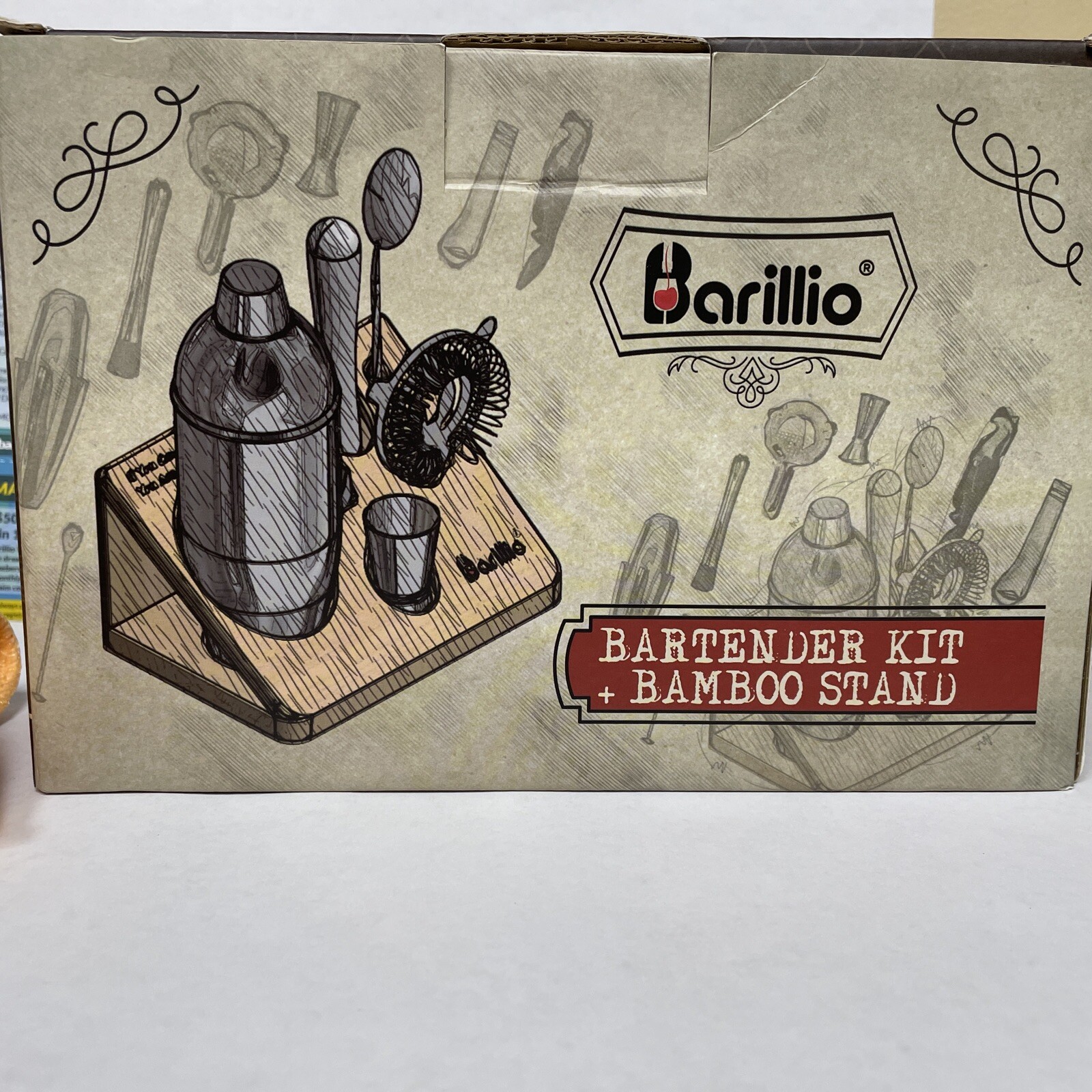 Barillio 10-Piece Mixology Bartender Kit w/ Bamboo Stand Silver Stainless Steel