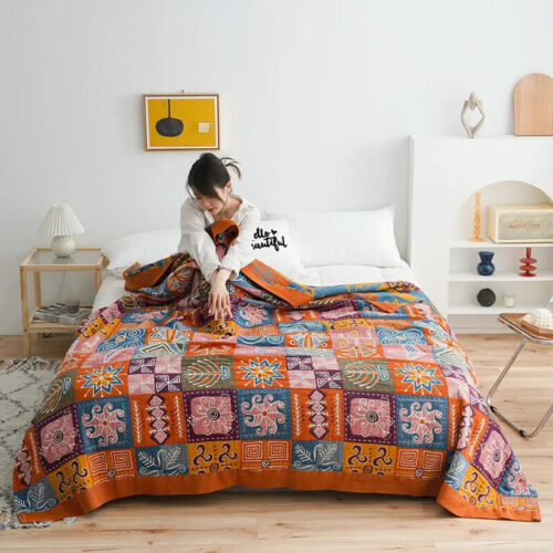 Gauze Cotton Blankets Flowers Sofa Towel Summer Blanket Soft Leisure Boho Sheets - Picture 54 of 58