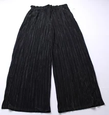 89th + Madison Women's Pull On Plisse Wide Leg Pants WR4 Black Beauty Large NWT