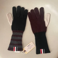 THOM BROWNE 4-Bar Fun Mix Rib Cashmere Gloves 4 Bar Mismatch Sz M $495 NEW