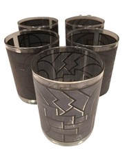 Georges Briard Double Old Fashion Glasses Art Deco Gray Geometric Design MCM 5 