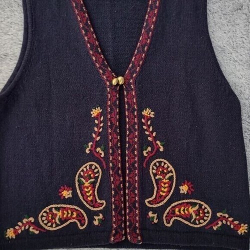 Vtg Leslie Fay Sportswear Sweater Vest Top Embroidered Paisley Gold Buttons Med - Picture 6 of 11