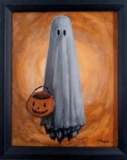Original Ghost Painting Thayer Art OOAK Trick Or Treat Canvas Halloween Decor 
