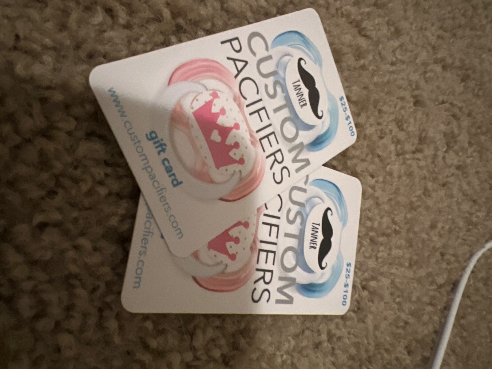 Custom Pacifiers Gift Card for Personalized Baby Shower Presents