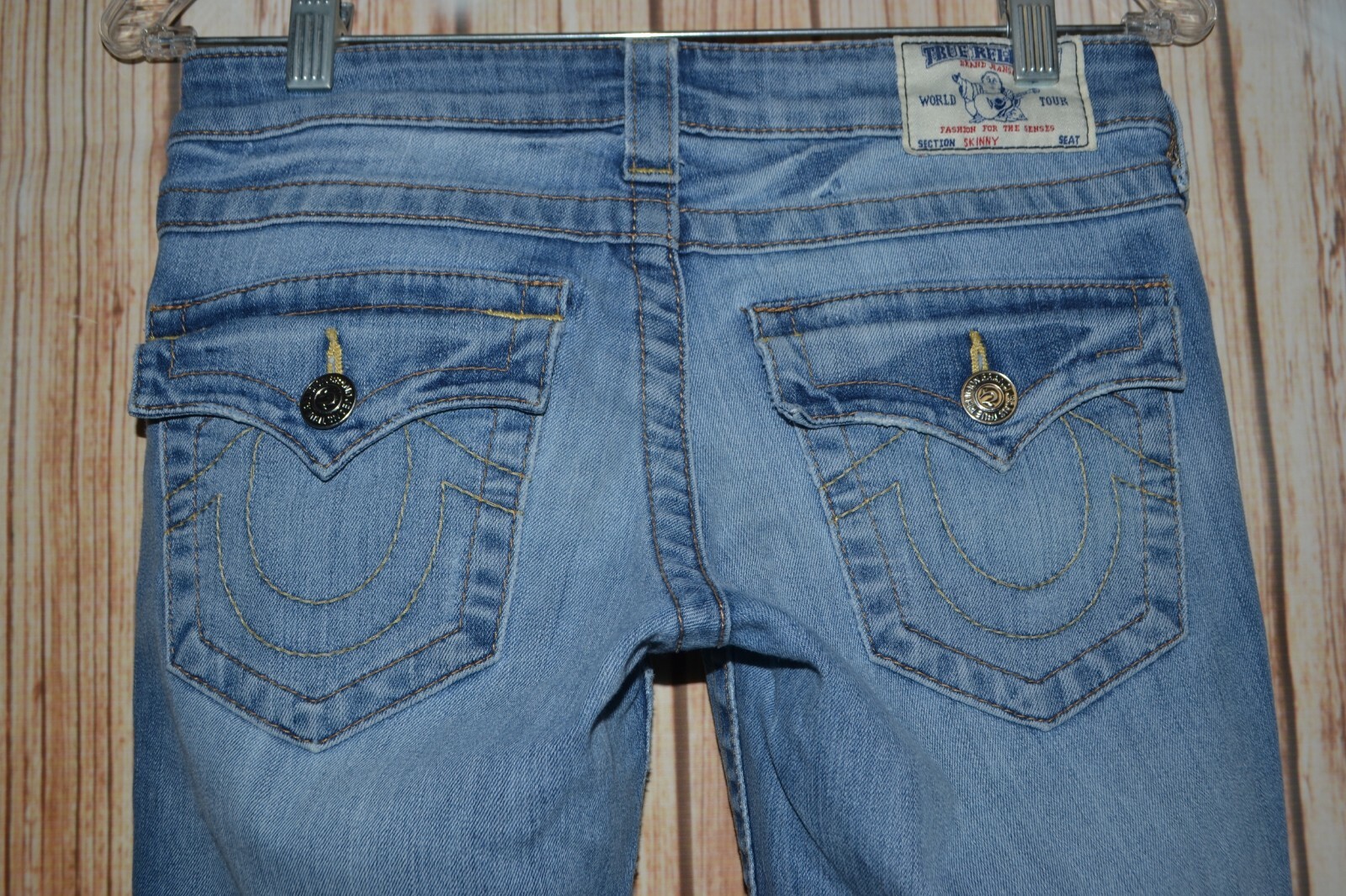 True Religion Women's Skinny Pocket Flaps Light Blue Denim Jeans Sz 25x32 thumbnail 7