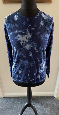 Neu mit Etikett Whistles blau Batikdruck Feinstrick Baumwolle Rundhalsausschnitt Pullover UK 14 £79