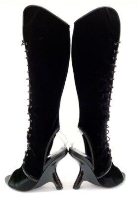 36/6 $2000 TOM FORD BLACK Velvet LEATHER OVER KNEE Cut Out Wedge BOOTS ITALY