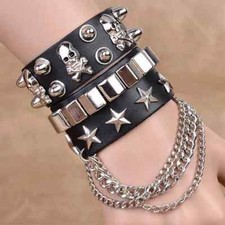 Bracciale Coppia 2 Pezzi in Cuoio Borchie Braccialetto Emo Gothic Dark PUNK