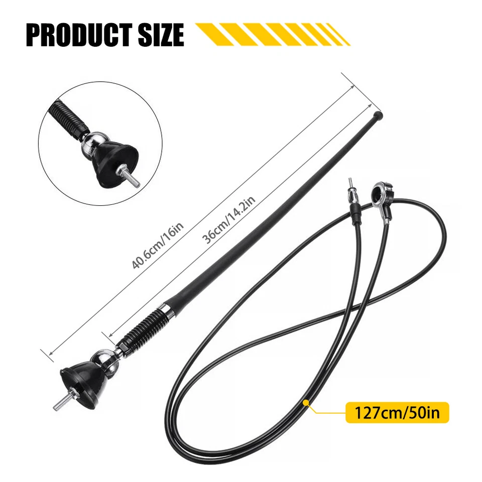 Antena de señal amplificada FM y radio AM estéreo para automóvil guardabarros de techo universal 16" Foto 2 de 4