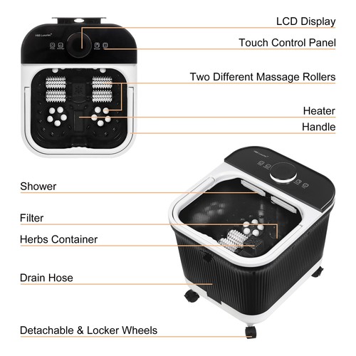 Black Shiatsu Foot Spa Bath Basin Massager with Heat Massage Rollers and Jets - Picture 9 of 9