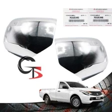 Fits Mitsubishi L200 Triton 15 16 17 Pair Wing Side Mirror Cover Chrome No Light