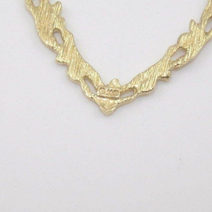 Solid 14K Yellow Gold Diamond Cut Leaf Scroll Hea… - image 4