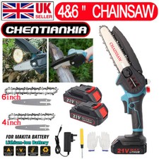 21V 550W Mini Cordless Chainsaw 4Inch Electric Saw Wood Cutter W/ 2 Batteries