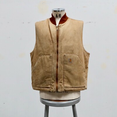 Vintage Carhartt Distressed Lined Work Vest Size XL Brown Wip | eBay