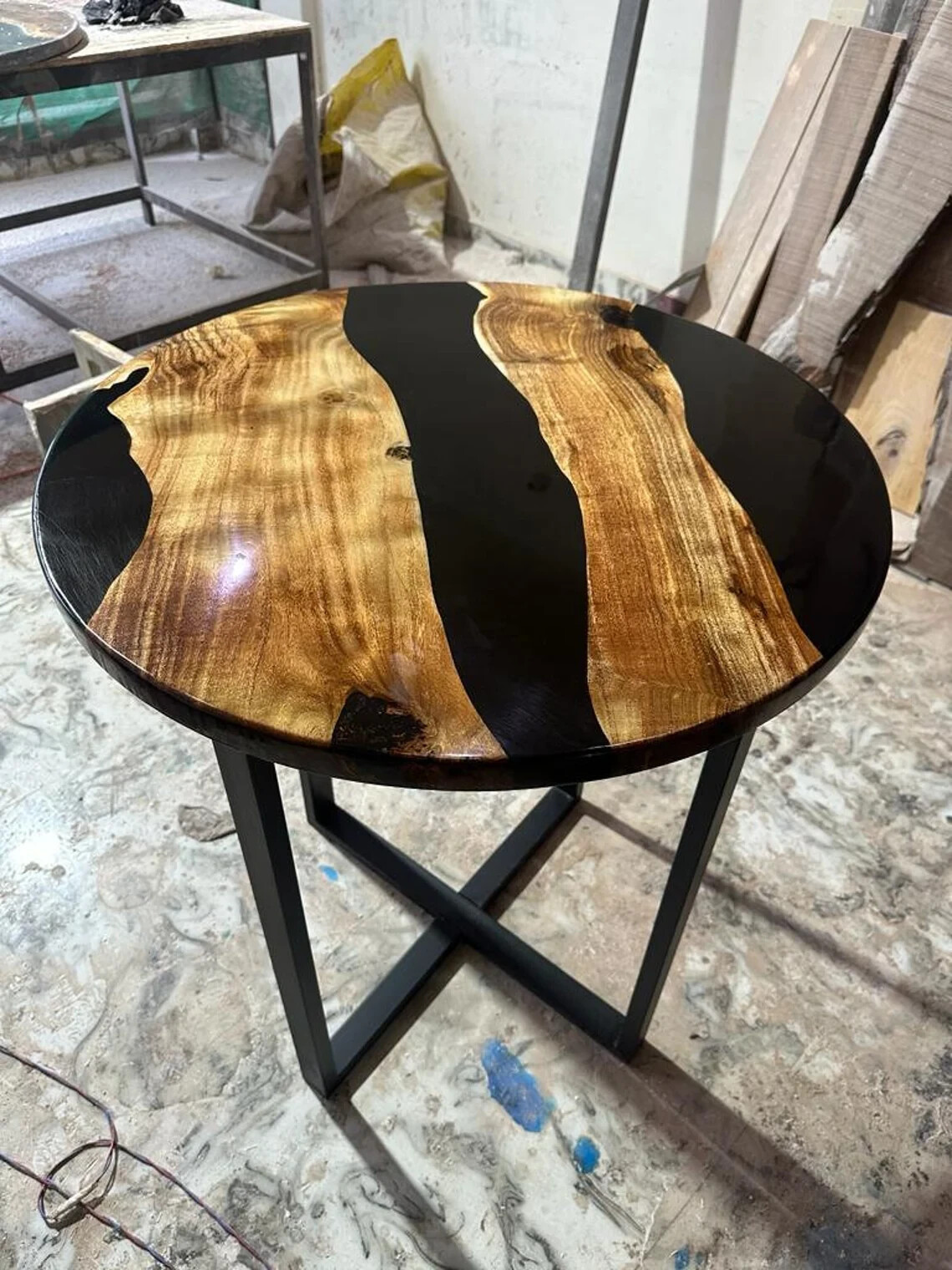 Custom Black Epoxy Resin Table Top for Modern Home Decor