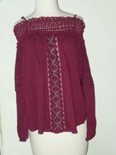 Maurices Burgundy Off Shoulder Blouse Lace Trim Long Sleeve Sz Small NWT