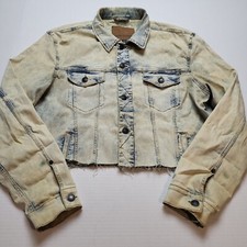 American Eagle Denim Crop Jacket Womens XL White Stretch G43
