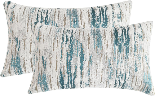 Lumbar Pillow Covers 12x20 Inch Set of 2 - Chenille & Jacquard Textured Cushion