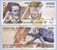 Ecuador 5000 Sucres 1999 P-128c Uncirculated Banknote UNC - 07.12.1999