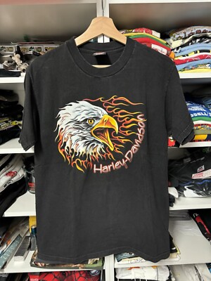 Vintage Y2K Harley Davidson Flame Screaming Eagle Shirt  Sz M