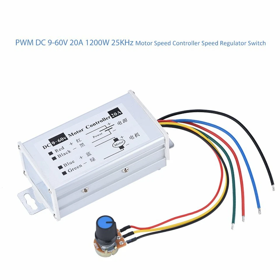 12V 24V Max 20A PWM DC Motor Stepless Variable Speed Control Controller Switch - Image 4 of 4