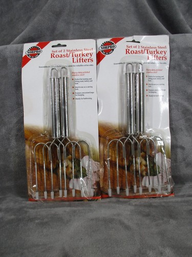 Norpro Roast And Turkey Lifters Stainless Steel Heavy Duty New 2 Sets of 2