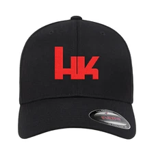 Heckler & Koch HK Logo Embroidered Flexfit Fitted Ball Cap Black Navy Olive Red