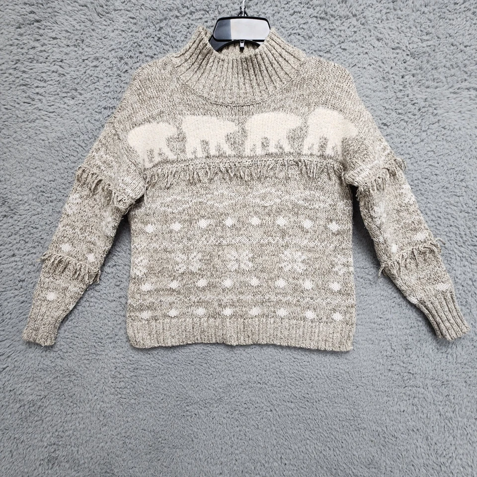 Suéter Loft Oso Polar Para Mujer Pequeño Pequeño Tejido Flecos Borde Esquí Cuello Alto Foto 2 de 4