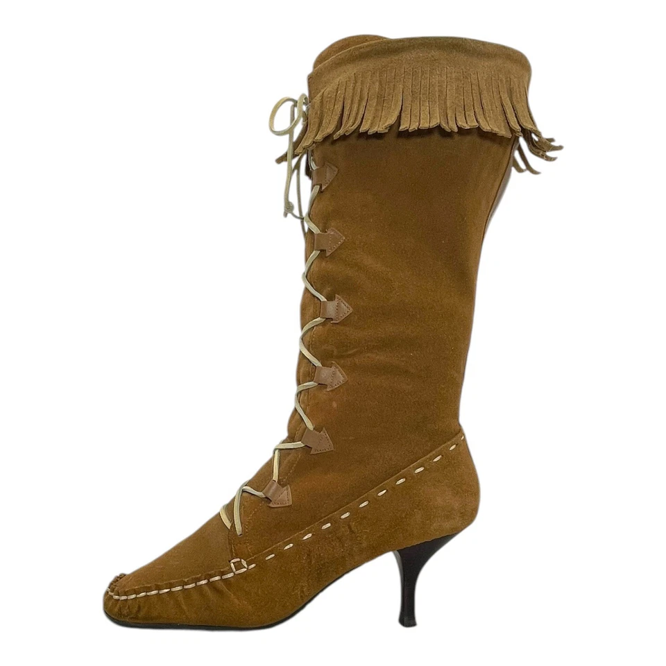 Botas de cuero gamuza 9,5 vintage años 90 ETIENNE AIGNER para mujer mocasines flecos boho Foto 4 de 4