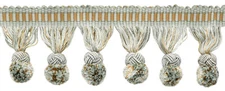Pompom Tassel Fringe Trim with Woven Gimp header, Color# VL05 [3 Yards]