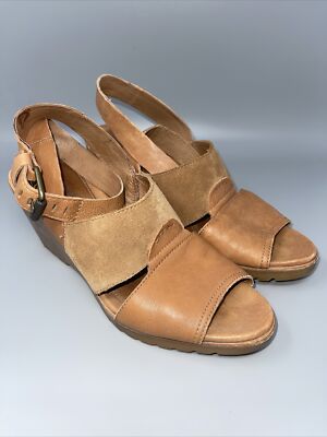 Sorel After Hours Sandal Comfy Wedge in Camel Brown Leather $160 Sz 10
