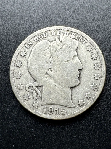 1915 Barber Half Dollar US 50c 90% Silver Coin - Key Date 🔑 VG Details