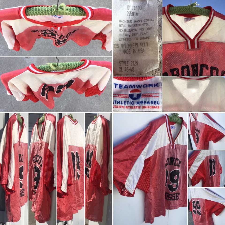 Jersey de malla recortada BRONCOS 99 LACROSSE hecho en EE. UU. usado desgastado desvanecido talla XL Foto 4 de 4