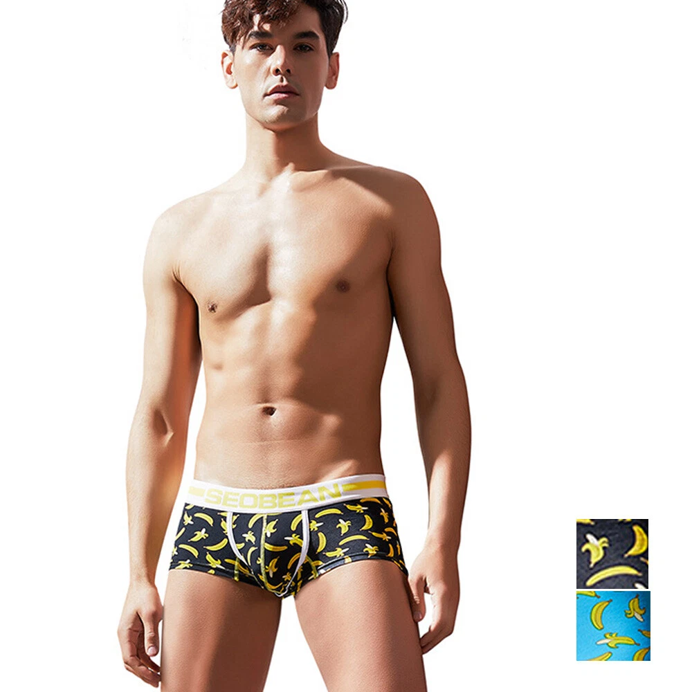 Seobean Brand Men's Cotton Banana Printed Boxer Briefs Cute Low-rise  Underpants