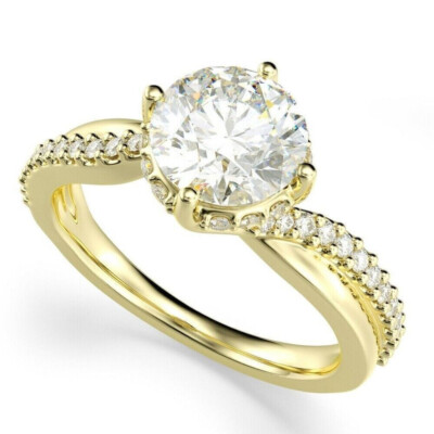 2 Ct Round Cut Diamond Women's Engagement Wedding Ring 14K Yellow Gold Finish