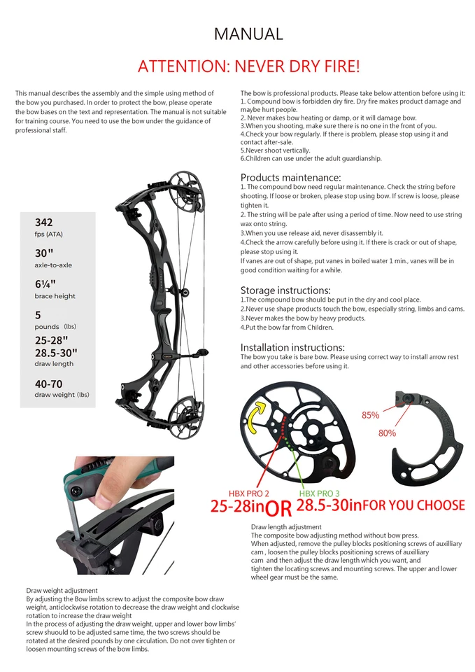Compound Bow 40-70lbs Adjustable Archery Bow Hunting Shooting 342FPS Let Off 85% - Image 4 of 4