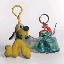  2 Disney Parks Little Mermaid Princess Ariel  Pluto Keychain Figurine LOT