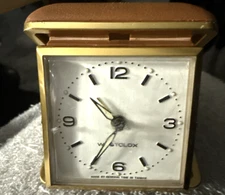 Vtg Travel Alarm Clock Westlox Wind Up Foldable Brown Plastic Case Time Piece