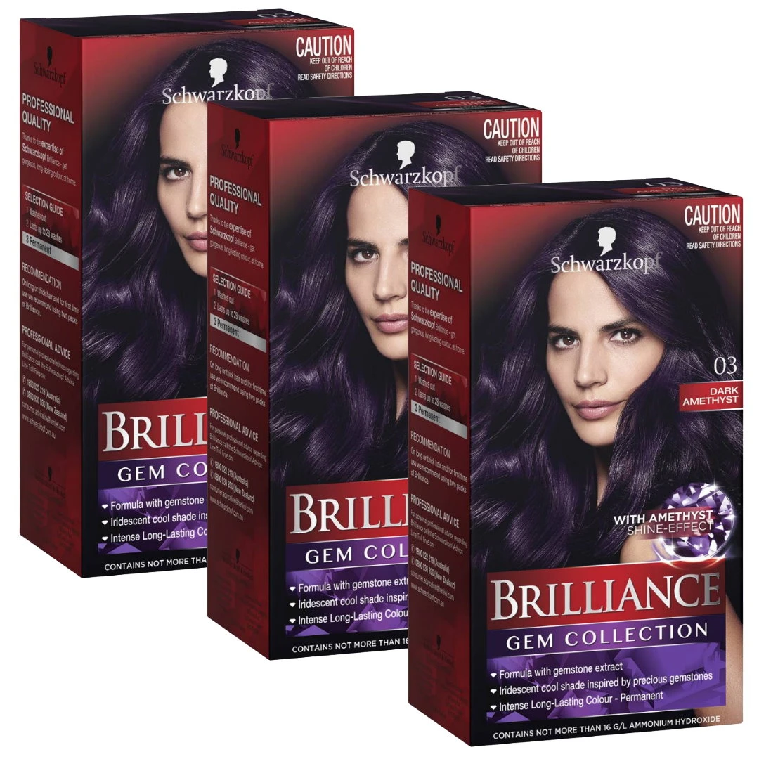 3x Schwarzkopf Brilliance Gem Collection Hair Colour - 03 Dark Amethyst |  eBay