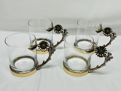 Qualia Antique Style Flower Handle Glass Mug 14 Oz Set of 4