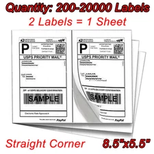 200-20000 8.5x5.5 Shipping Mailing Labels Half Sheet Self-Adhesive for Laser ink