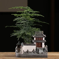 Chinese Suzhou Garden Landscape Building Resin House Flower Pot Room Home Decor
