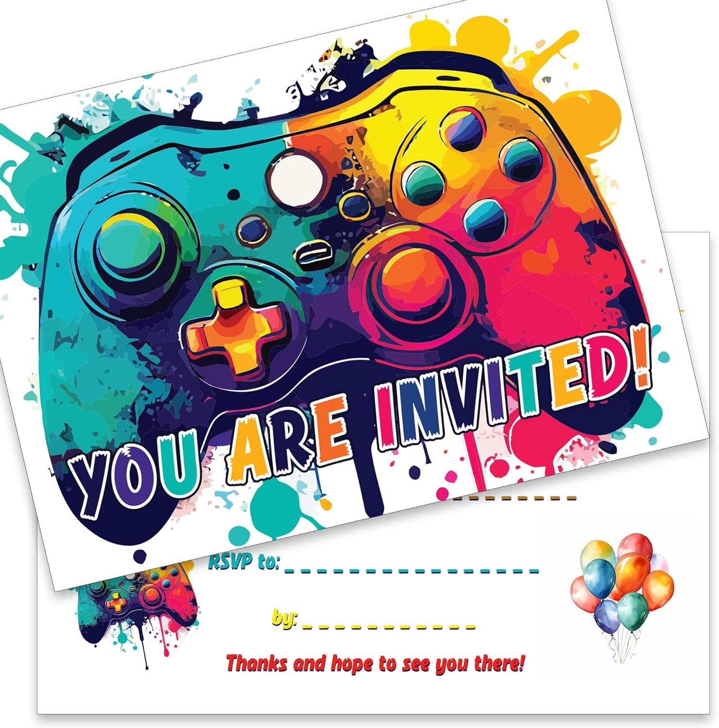 The Lazy Panda Card Company 15 X Kids Party Invitations Gaming Invites for Gamer