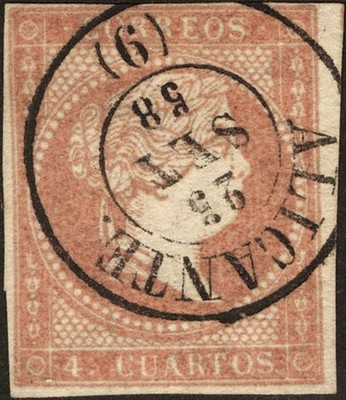 Valencian Community. Philately. Used 48. 1856. 4 Red Quarters. Cancellation AL