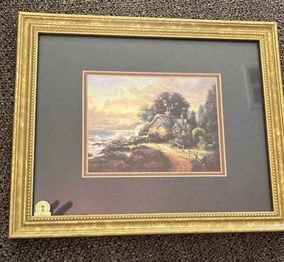 Thomas Kinkade Print A New Day Dawning Matted & Framed 1998 9x11 Cottage Sea