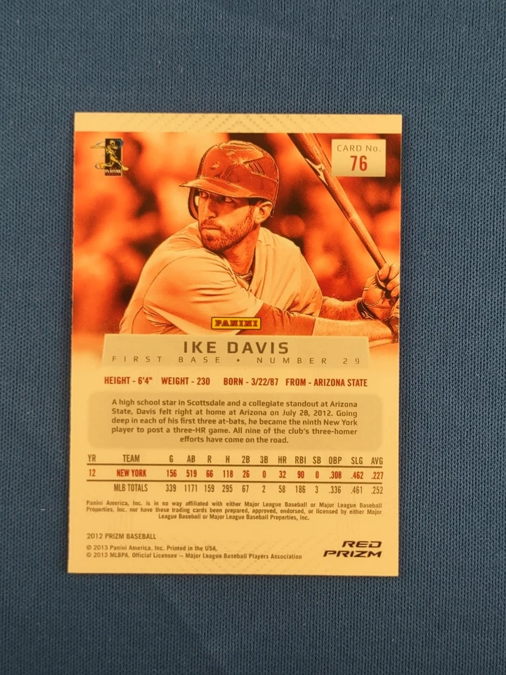 2012 Panini Prizm Ike Davis Prizm Red Refractor Parallel #76 - Image 2 of 2